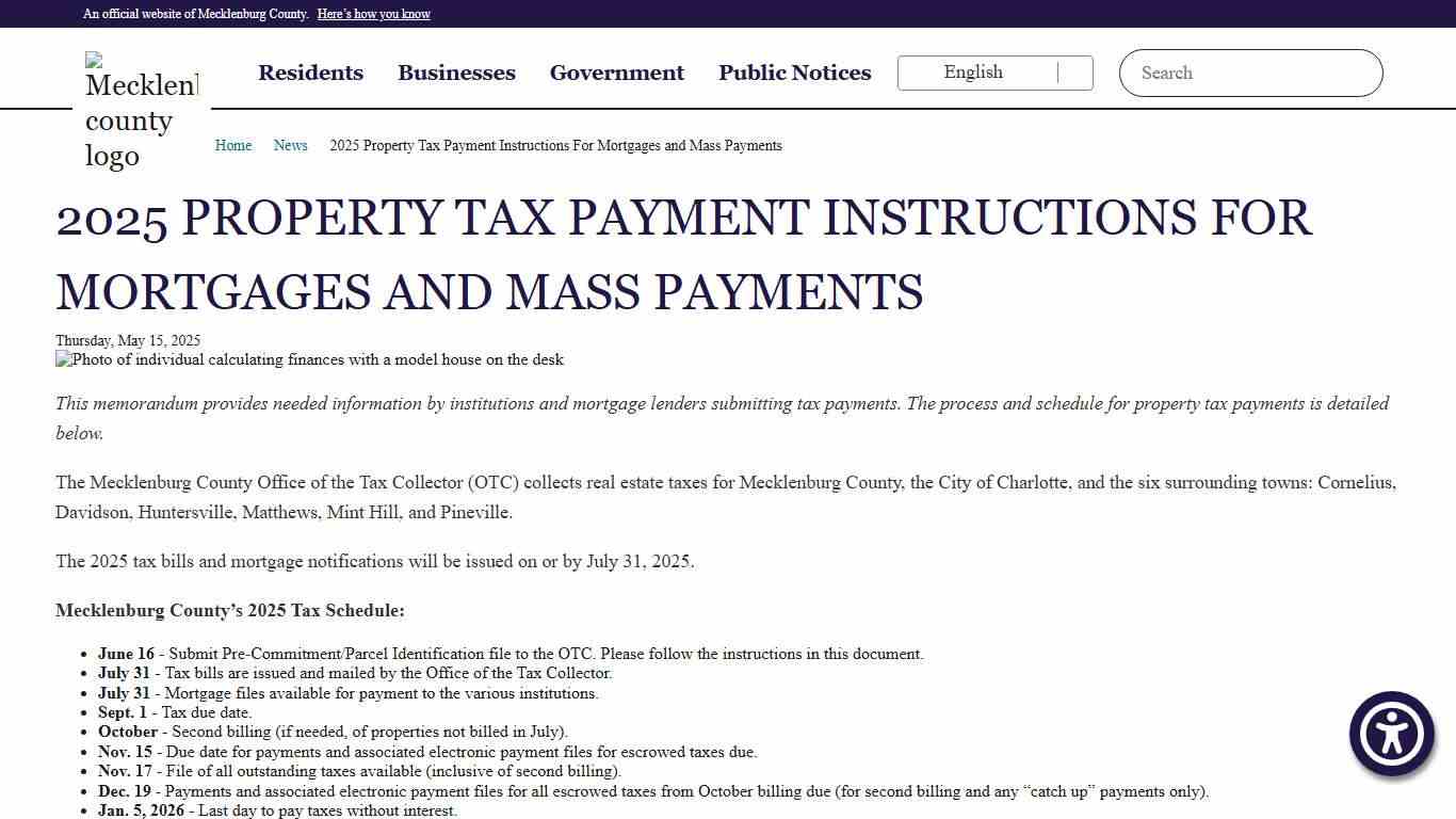 2025 Property Tax Payment Instructions for Mortgages and Mass Payments | Office of the Tax Collector